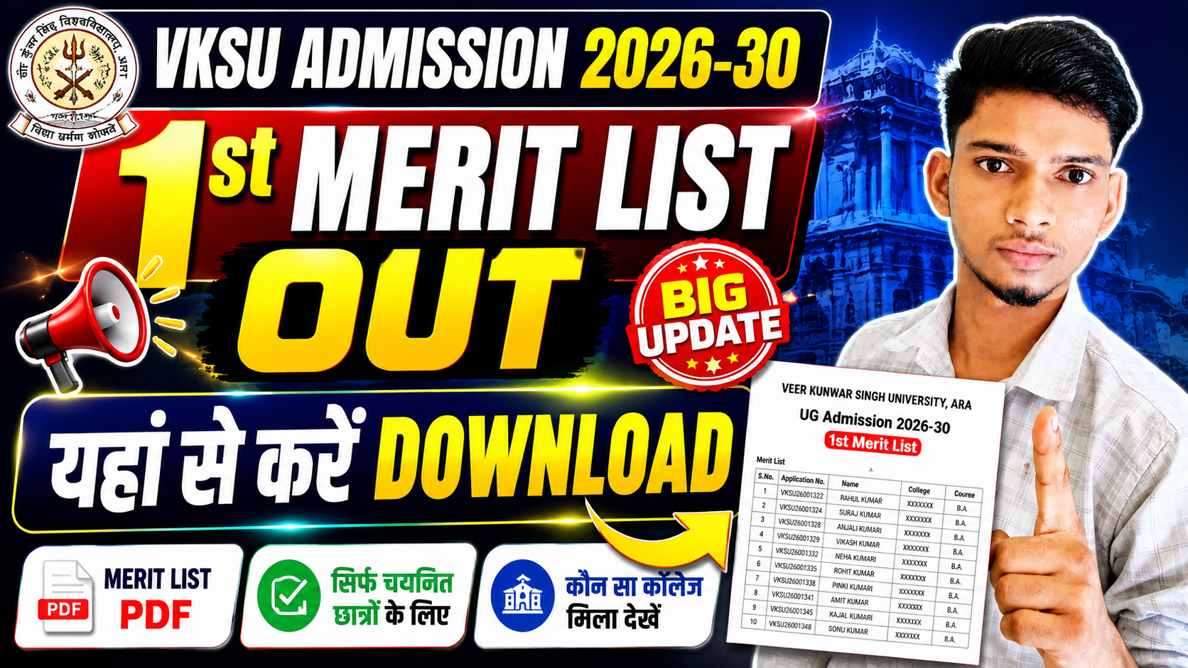 VKSU Admission 1st Merit List 2026-30