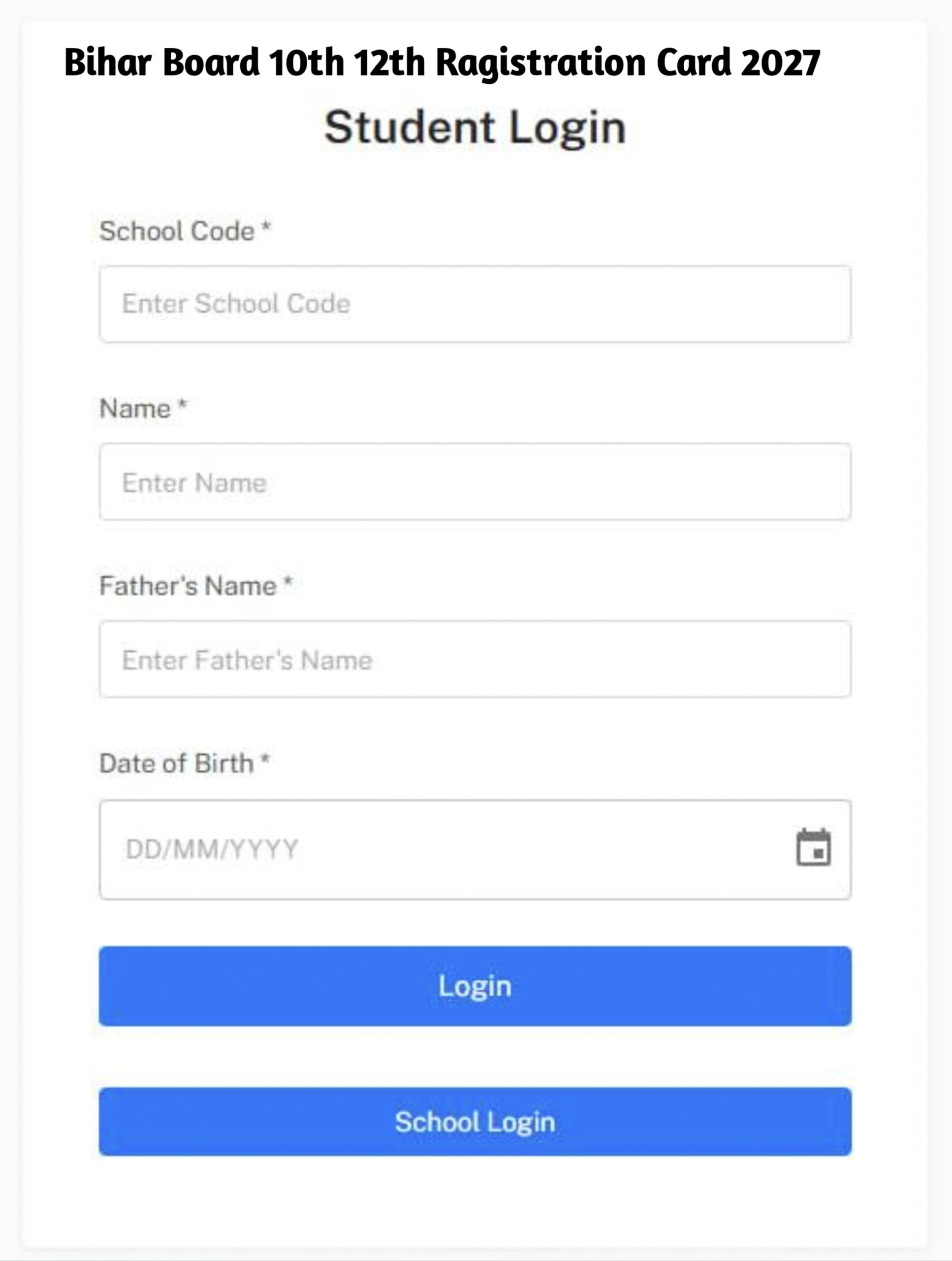 Bihar Board 10th 12th Original Registration Card 2027
