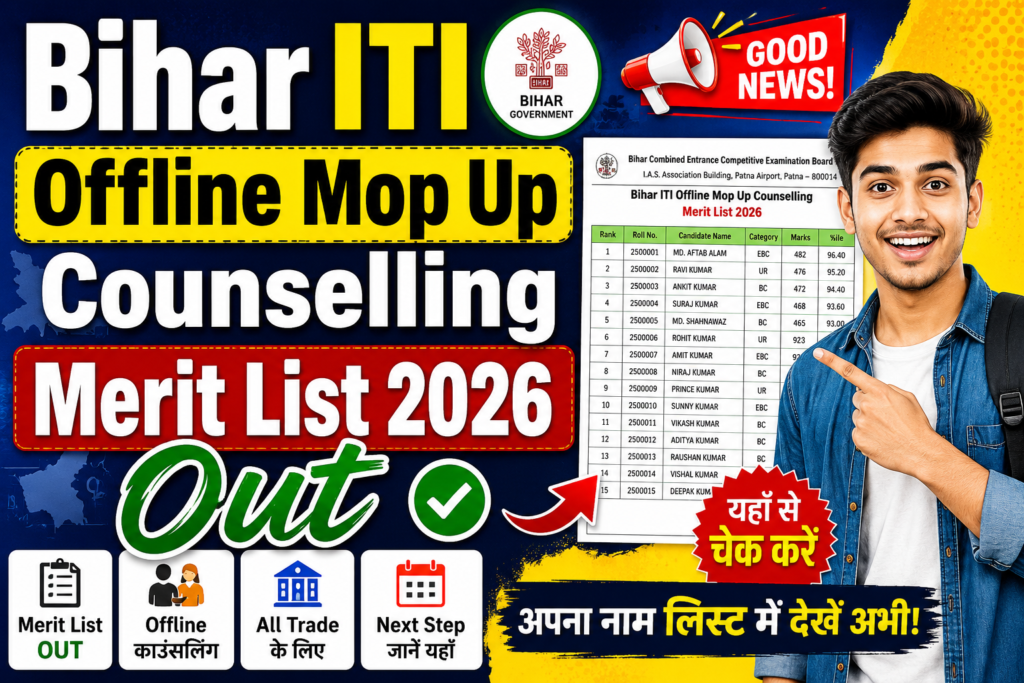 Bihar ITI Offline Mop Up Counselling Merit List 2026