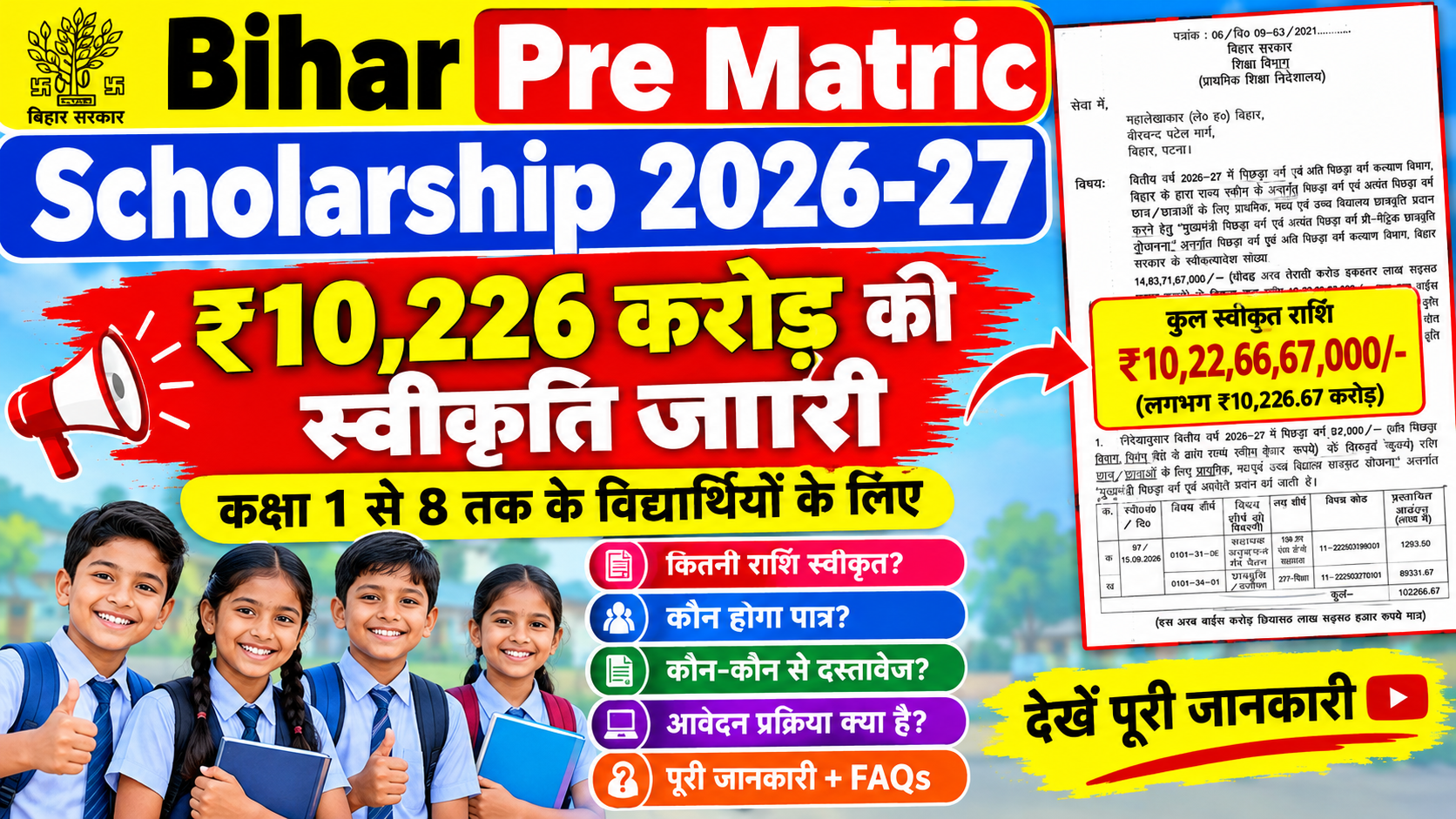 Bihar Pre Matric Scholarship 2026